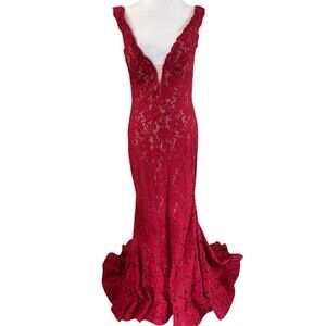 Jovani Red Lace Prom Dress